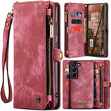 Samsung Galaxy S25 + 5G CaseMe 008 2-In-1 Wallet with Detachable Cover 8 Card Slots + Zip Pocket (Copy) - Red - CaseMe