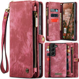 Samsung Galaxy S24+ 5G CaseMe 008 2-In-1 Wallet with Detachable Cover 8 Card Slots + Zip Pocket - Red - Cover CaseMe