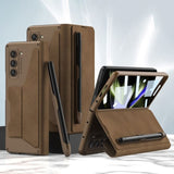 Samsung Galaxy Z Fold 5 5G GKK Leather Armor Cover Removable Pen Holder Card Slots - Brown - Cover GKK