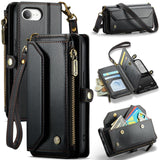 Apple iPhone 16e CaseMe C36 Wallet 7 Card Slots Cash Pocket Zipped Coin Wallet - Black - CaseMe