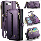 Apple iPhone 16e CaseMe C36 Wallet 7 Card Slots Cash Pocket Zipped Coin Wallet - Purple - CaseMe