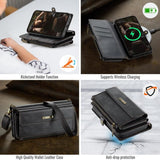 Apple iPhone 16e CaseMe C39 Wallet RFID Protection 9 Card Slots Cash Pocket Zipped Coin Wallet Black CaseMe