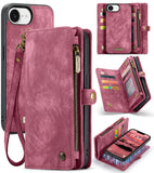 Apple iPhone 16e CaseMe 008 2-In-1 Wallet with Detachable Cover 8 Card Slots + Zip Pocket - Red - CaseMe