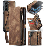 Samsung Galaxy S22 5G CaseMe 008 2-In-1 Wallet with Detachable Cover 8 Card Slots + Zip Pocket - Brown - CaseMe