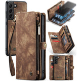 Samsung Galaxy S22 PLUS CaseMe 008 2-In-1 Wallet with Detachable Cover 8 Card Slots + Zip Pocket - Brown - CaseMe