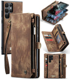 Samsung Galaxy S22 ULTRA CaseMe 008 2-In-1 Wallet with Detachable Cover 8 Card Slots + Zip Pocket - Brown - CaseMe