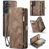 Samsung Galaxy S24 FE CaseMe 008 2-In-1 Wallet with Detachable Cover 8 Card Slots + Zip Pocket - Brown - CaseMe