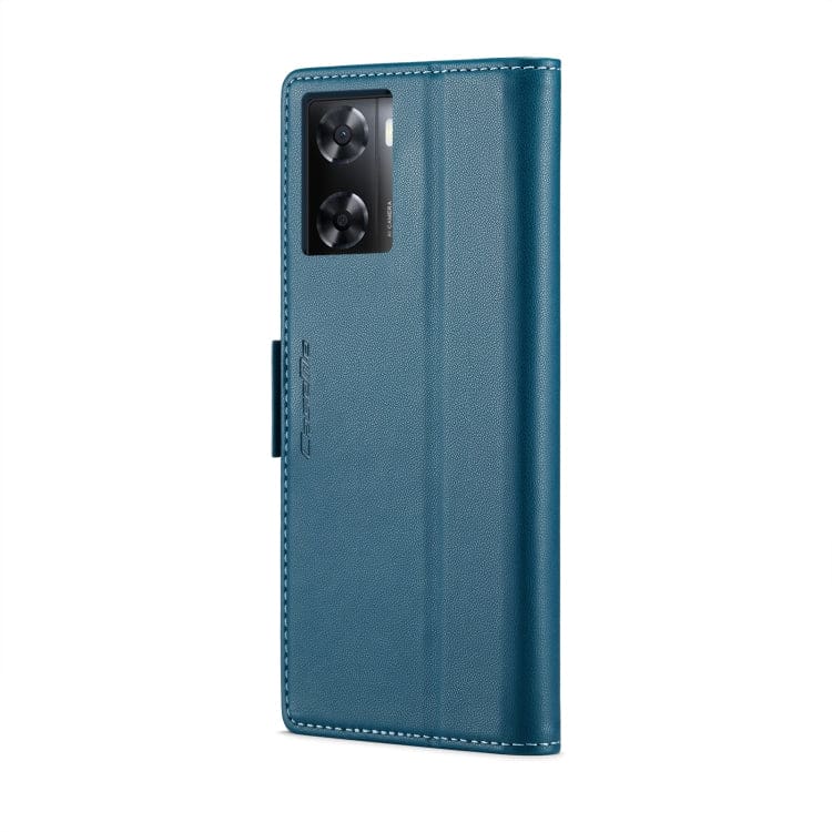 Custodia MOJIA Per Oppo A57 4G / A57s 4G | Cover A Portafoglio Con Farfalla In Rilievo | Pelle PU Con Slot E Cinturino Da Polso | Blu