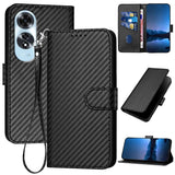 Oppo A60 Carbon Fibre Texture Wallet Flip Cover Card Holder Bank Note Slot Lanyard Black Noco