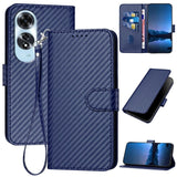 Oppo A60 Carbon Fibre Texture Wallet Flip Cover Card Holder Bank Note Slot Lanyard Blue Noco