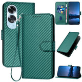 Oppo A60 Carbon Fibre Texture Wallet Flip Cover Card Holder Bank Note Slot Lanyard Green Noco