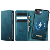 Apple iPhone 16e CaseMe C49 Wallet Flip Cover RFID Protection Card Holder Blue Noco