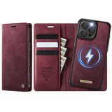 Apple iPhone 16 Pro CaseMe C49 Wallet Flip Cover RFID Protection Card Holder Red Noco