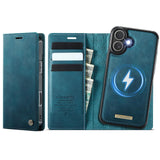 Apple iPhone 16 CaseMe C49 Wallet Flip Cover RFID Protection Card Holder Blue Noco