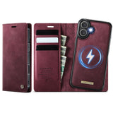 Apple iPhone 16 CaseMe C49 Wallet Flip Cover RFID Protection Card Holder Red Noco