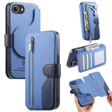 Apple iPhone 16e Twill Fabric Mag Ring RFID Zipper Wallet Phone Case - Blue - CaseMe