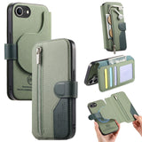 Apple iPhone 16e Twill Fabric Mag Ring RFID Zipper Wallet Phone Case - Green - CaseMe