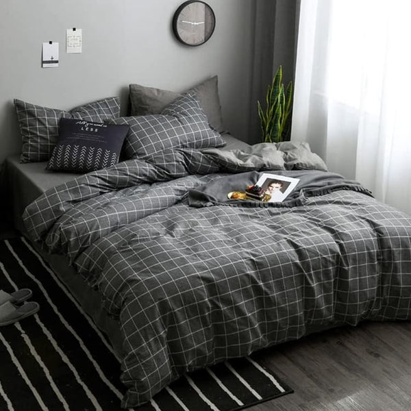King Size - 4 Piece Duvet Cover Set 2x Pillow Cases Sheet and Duvet Cover - Square - Bedding Noco