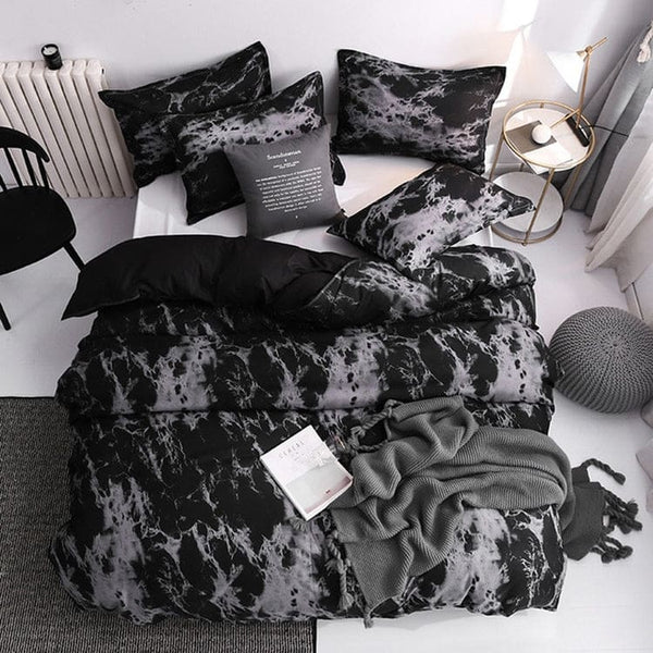 Queen Size - Luxury Duvet Cover Set 2x Pillow Cases Duvet (210x210cm) - Black Marble - Bedding Noco