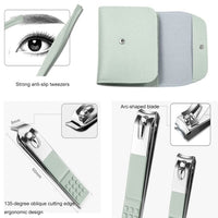 12 Piece Stainless Steel Nail Care Set Nail Clippers Folding Case Matcha Green Colour - Nail Care Noco
