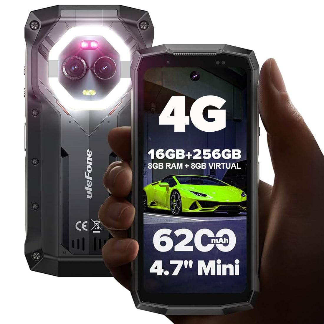 Ulefone Armor Mini 20 4G 8GB RAM + 256GB 4.7" Display 50MP Cam 64MP IR ...