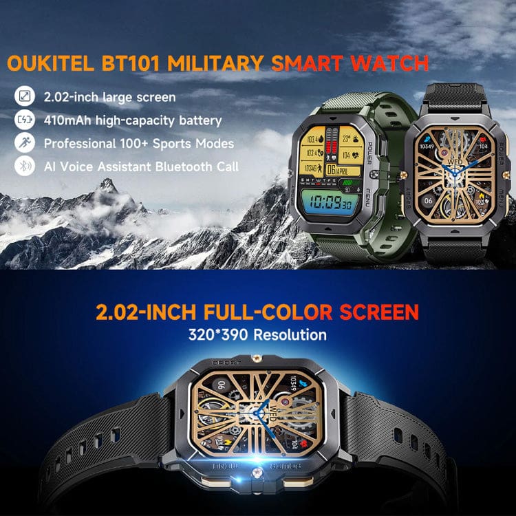 Oukitel BT101 AMOLED Display Rugged Smart Watch 410mAh
