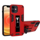 Shockproof Rugged Protective Cover with Metal Patch / Fold Out Stand for Apple iPhone 12 Mini - Metallic Red - acc Noco
