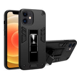 Shockproof Rugged Protective Cover with Metal Patch / Fold Out Stand for Apple iPhone 12 Mini - Black - acc Noco