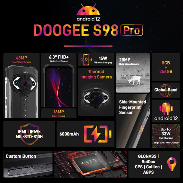 Doogee S98 Pro Thermal Camera Rugged Phone 8GB RAM+256GB Helio G96