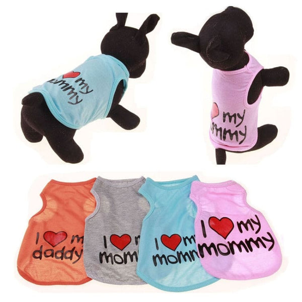 I Heart My Mommy Printed Cotton Dog Singlet - Blue - Extra Small - Pet NOCO