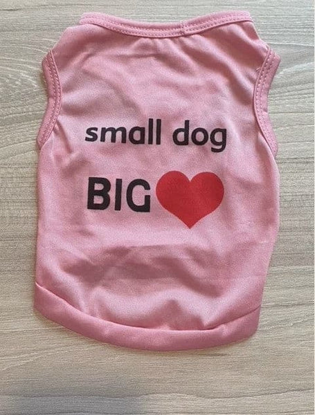 Small Dog Big Heart Printed Cotton Dog Singlet - Pink - Small - Pet NOCO