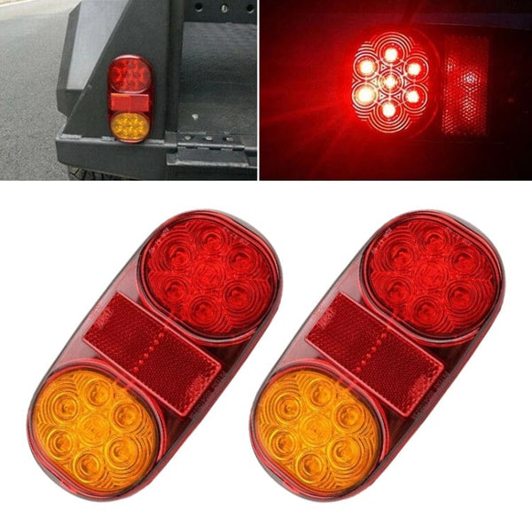 LED Oval 12V-24V Trailer/Truck Tail Light Set 14 LED Bulbs Tail/Brake/Indicator/Reflector Pair - Automotive Noco
