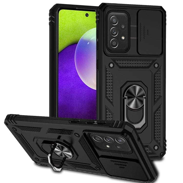 Armor Rugged Sliding Camera Cover With Metal Ring Stand For Samsung 