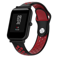 Watch Strap Replacement 18mm Width Dual Colour Silicone Perforated Anti-Sweat - Black and Red - watch Ulefone