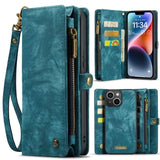 Apple iPhone 15 Plus CaseMe 008 2-In-1 Wallet with Detachable Cover 8 Card Slots + Zip Pocket - Blue - Cover CaseMe