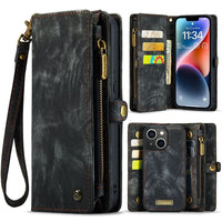 Apple iPhone 15 Plus CaseMe 008 2-In-1 Wallet with Detachable Cover 8 Card Slots + Zip Pocket - Black - Cover CaseMe