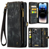 Apple iPhone 15 Pro Max CaseMe 008 2-In-1 Wallet with Detachable Cover 8 Card Slots + Zip Pocket - Black - Cover CaseMe