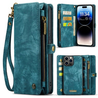 Apple iPhone 15 Pro Max CaseMe 008 2-In-1 Wallet with Detachable Cover 8 Card Slots + Zip Pocket - Blue - Cover CaseMe