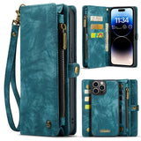 Apple iPhone 15 Pro CaseMe 008 2-In-1 Wallet with Detachable Cover 8 Card Slots + Zip Pocket - Blue - Cover CaseMe