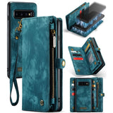 Samsung Galaxy S10 CaseMe 008 2-In-1 Wallet with Detachable Cover 8 Card Slots + Zip Pocket - Blue - Cover CaseMe