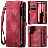 Samsung Galaxy S24 Ultra 5G CaseMe 008 2-In-1 Wallet with Detachable Cover 8 Card Slots + Zip Pocket - Red - CaseMe
