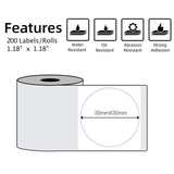 30x30mm Pre-Cut direct Thermal Round Label Roll White 200 Labels per Roll - Gaming Noco