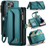 Apple iPhone 14 Pro Max CaseMe C36 Wallet 7 Card Slots Cash Pocket Zipped Coin Wallet - Blue - CaseMe