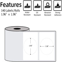 50x50mm Pre-Cut Round Thermal Label Roll White 140 Labels per Roll - Gaming Noco