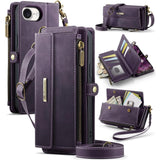 Apple iPhone 16e CaseMe C39 Wallet RFID Protection 9 Card Slots Cash Pocket Zipped Coin Wallet - Purple - CaseMe