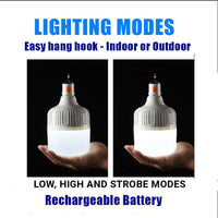 [2 Pack] 100W RECHARGEABLE HANGING LED LIGHT Camping or Work Light 3 Modes USB Rechargeable AB26 - Outdoor Light NOCO