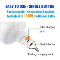 [2 Pack] 100W RECHARGEABLE HANGING LED LIGHT Camping or Work Light 3 Modes USB Rechargeable AB26 - Outdoor Light NOCO