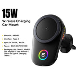 ESSAGER T15 15W Magnetic Car Wireless Charger Vent Mount with Cooling Fan & RGB Light - Essager