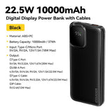 Essager 10000mAh Power Bank | 22.5W Fast Charge with Built-In USB-C & Lightning Cables - Essager