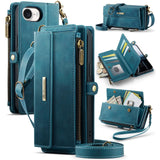 Apple iPhone 16e/17e CaseMe C39 Wallet RFID Protection 9 Card Slots Cash Pocket Zipped Coin Wallet - Blue - CaseMe